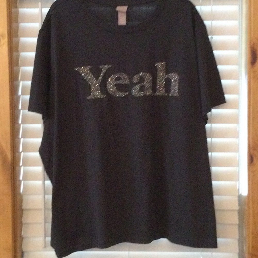 H&M Black Short Sleeve Tee with 'Yeah' Glitter Print